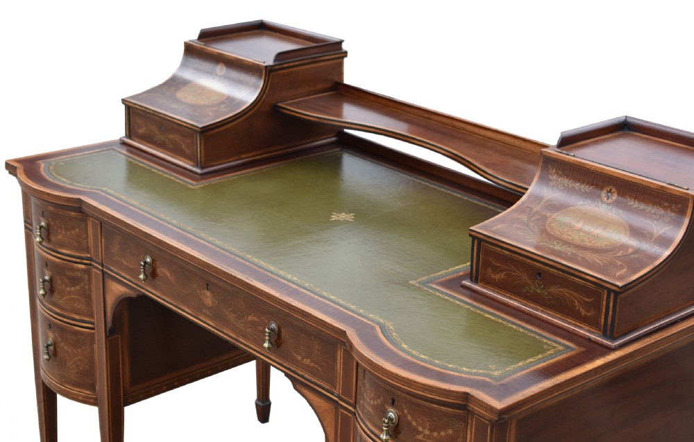19th Century Victorian Mahogany and Marquetry Inlaid Desk by Edwards & Roberts View VIII
