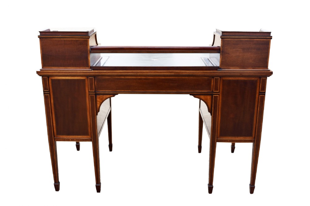 19th Century Victorian Mahogany and Marquetry Inlaid Desk by Edwards & Roberts View X