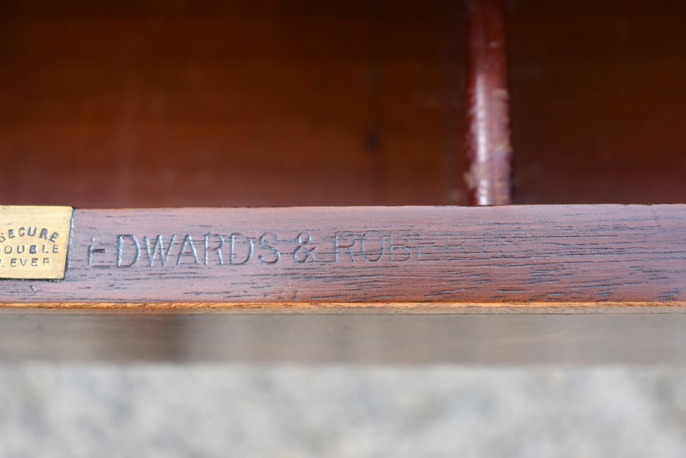 19th Century Victorian Mahogany and Marquetry Inlaid Desk by Edwards & Roberts View XIV