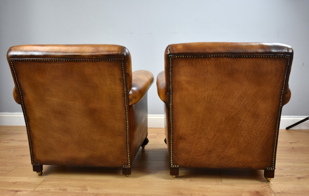Pair of 1920's Hand Dyed Biscuit Brown Leather Club Chairs View III
