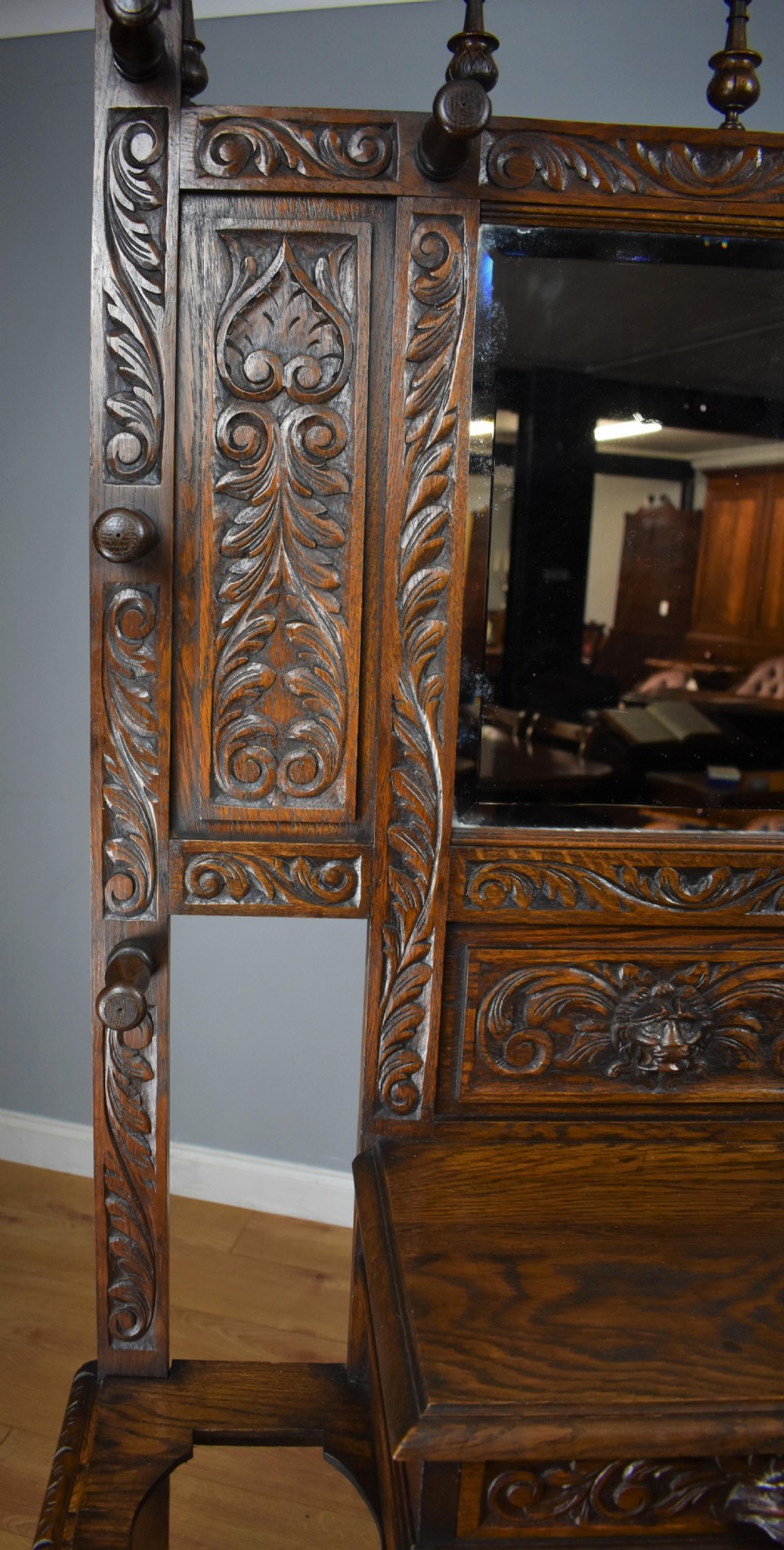 19th Century Carved Oak Flemish Style Hall stand View V