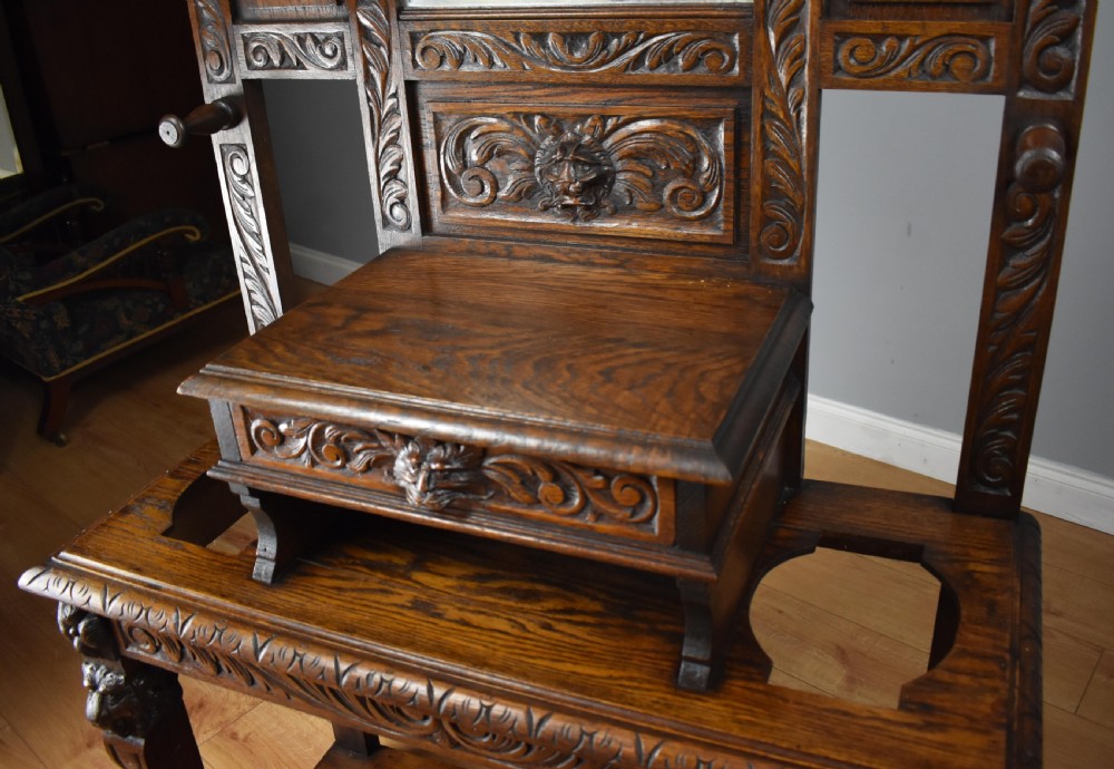 19th Century Carved Oak Flemish Style Hall stand View VII