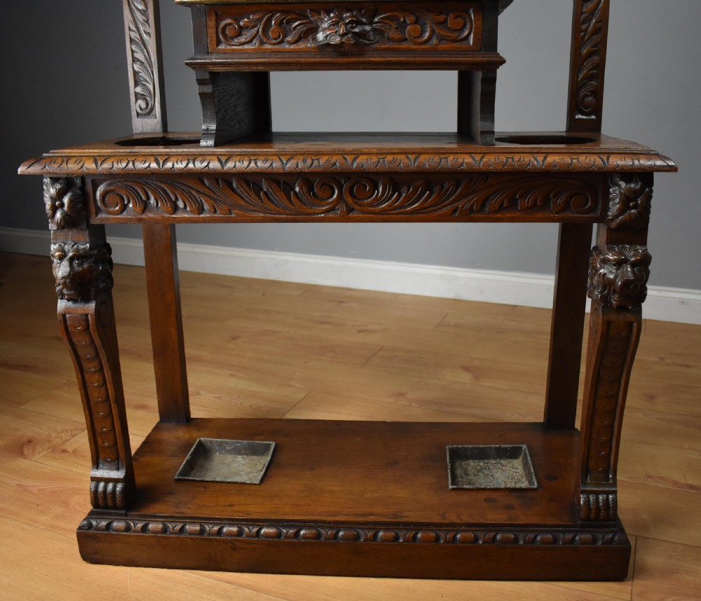 19th Century Carved Oak Flemish Style Hall stand View VIII