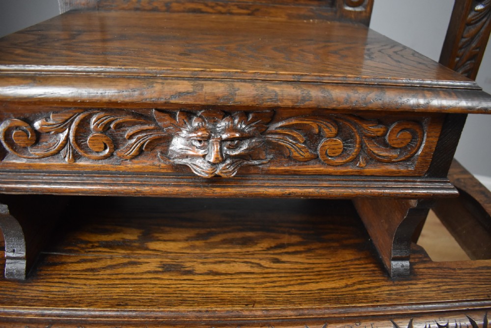 19th Century Carved Oak Flemish Style Hall stand View IX