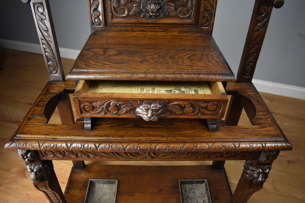 19th Century Carved Oak Flemish Style Hall stand View X