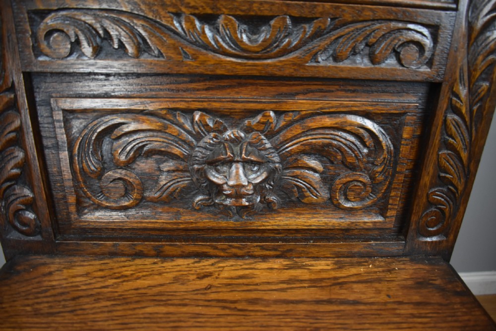 19th Century Carved Oak Flemish Style Hall stand View XVIII