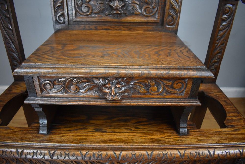 19th Century Carved Oak Flemish Style Hall stand View XIX
