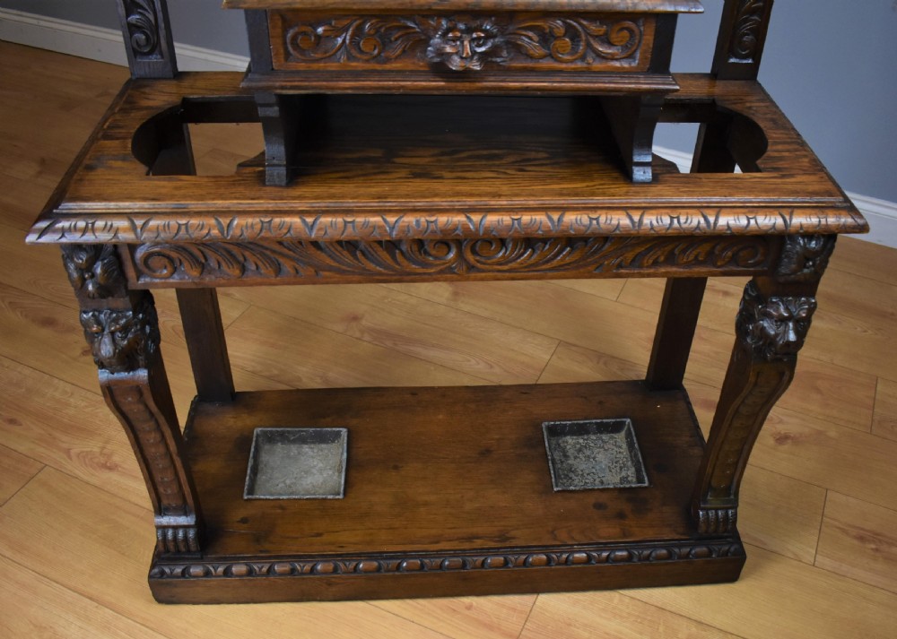 19th Century Carved Oak Flemish Style Hall stand View XXII