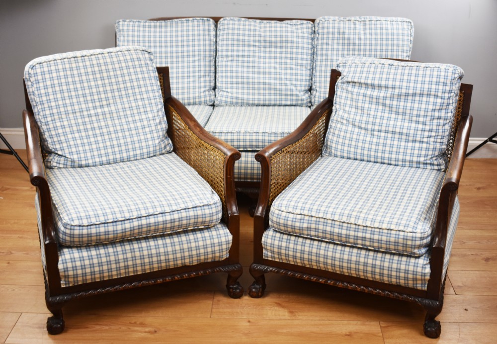 Early 20th Century Mahogany Three Piece Bergere Suite
