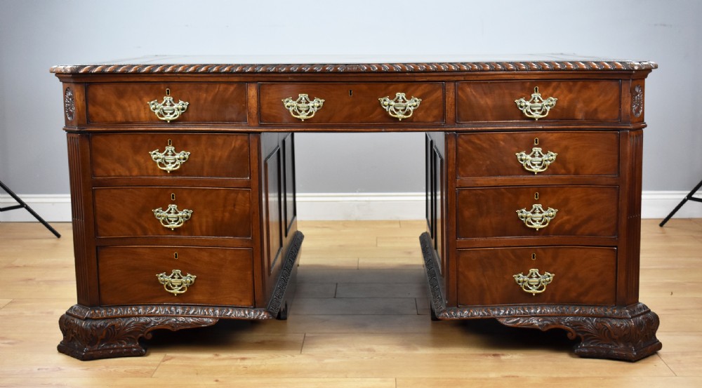 Victorian Chippendale Style Mahogany Serpentine Partners Desk by S&H Jewell View II