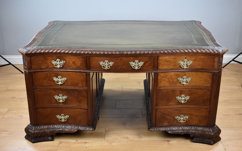 Victorian Chippendale Style Mahogany Serpentine Partners Desk by S&H Jewell View III