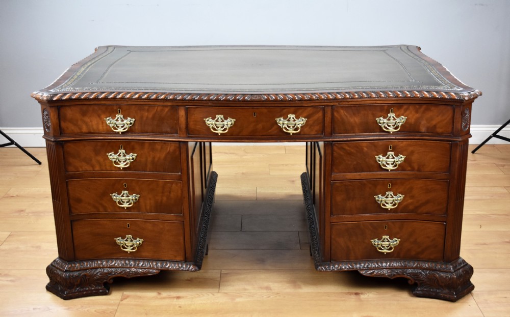 Victorian Chippendale Style Mahogany Serpentine Partners Desk by S&H Jewell View IV