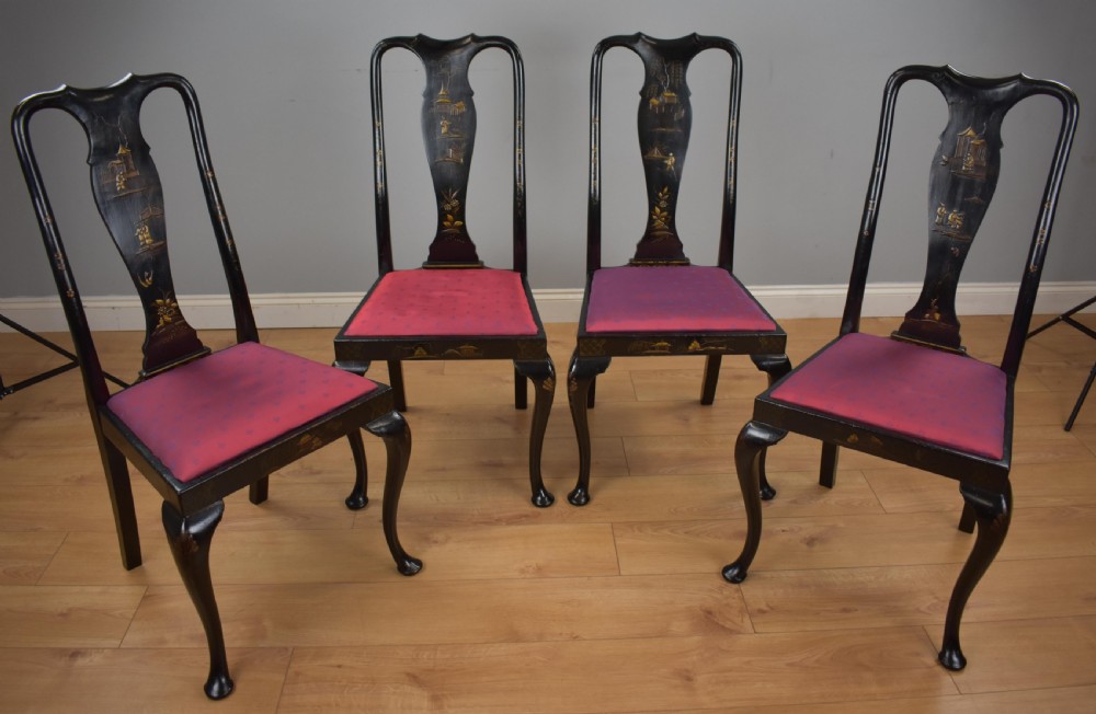 Early 20th Century set four Queen Anne Style Chinoiserie chairs