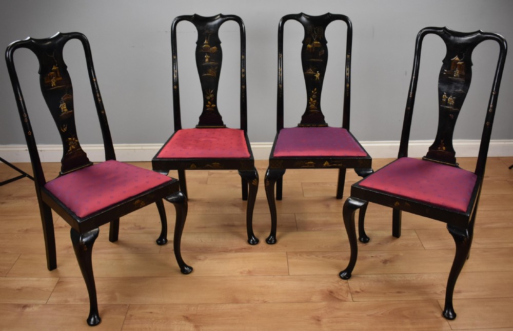 Early 20th Century set four Queen Anne Style Chinoiserie chairs View II