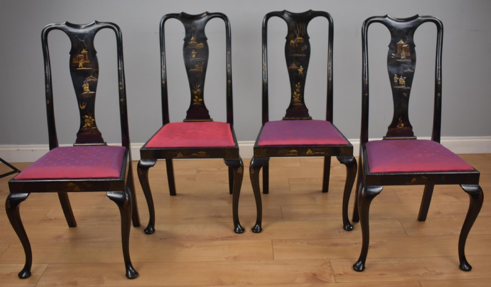 Early 20th Century set four Queen Anne Style Chinoiserie chairs View III