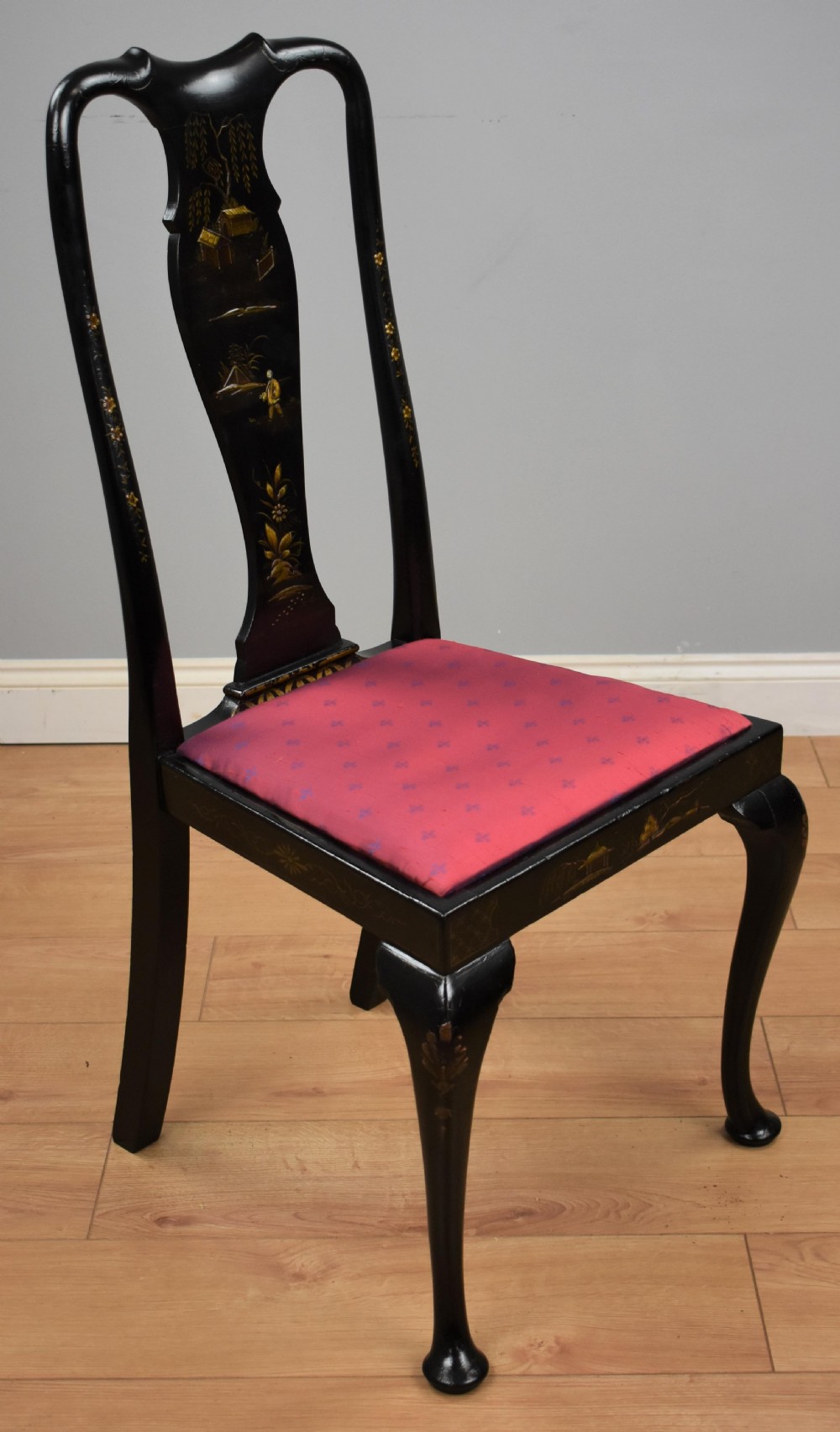 Early 20th Century set four Queen Anne Style Chinoiserie chairs View V