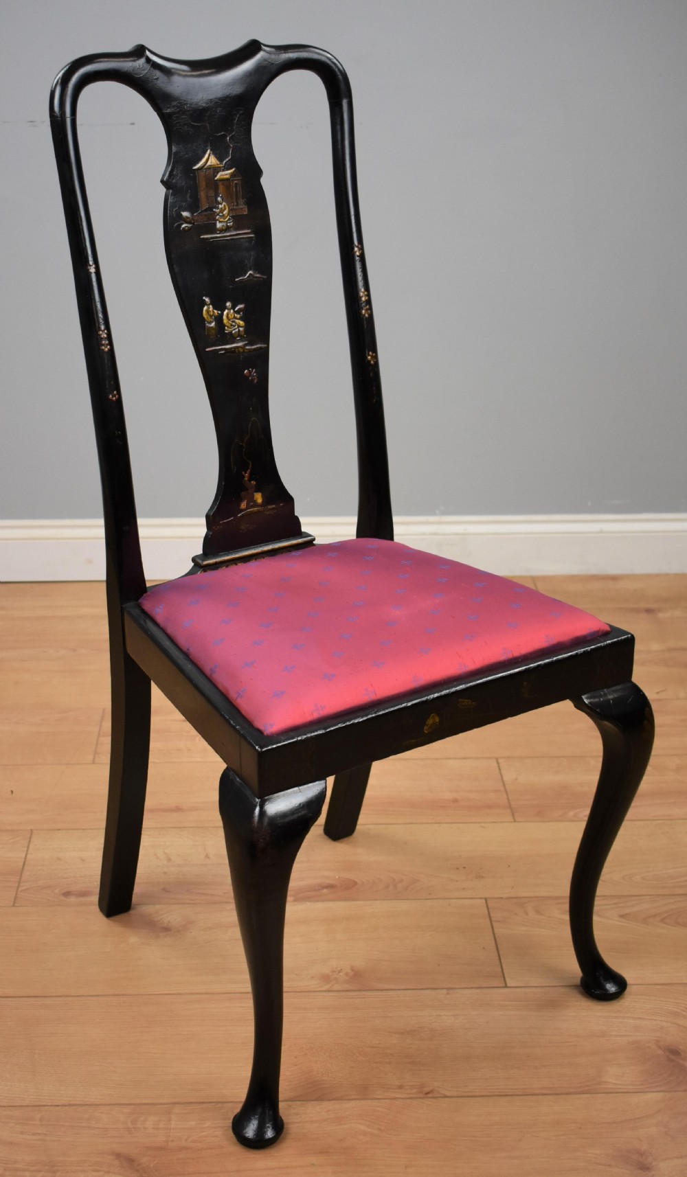 Early 20th Century set four Queen Anne Style Chinoiserie chairs View XIII