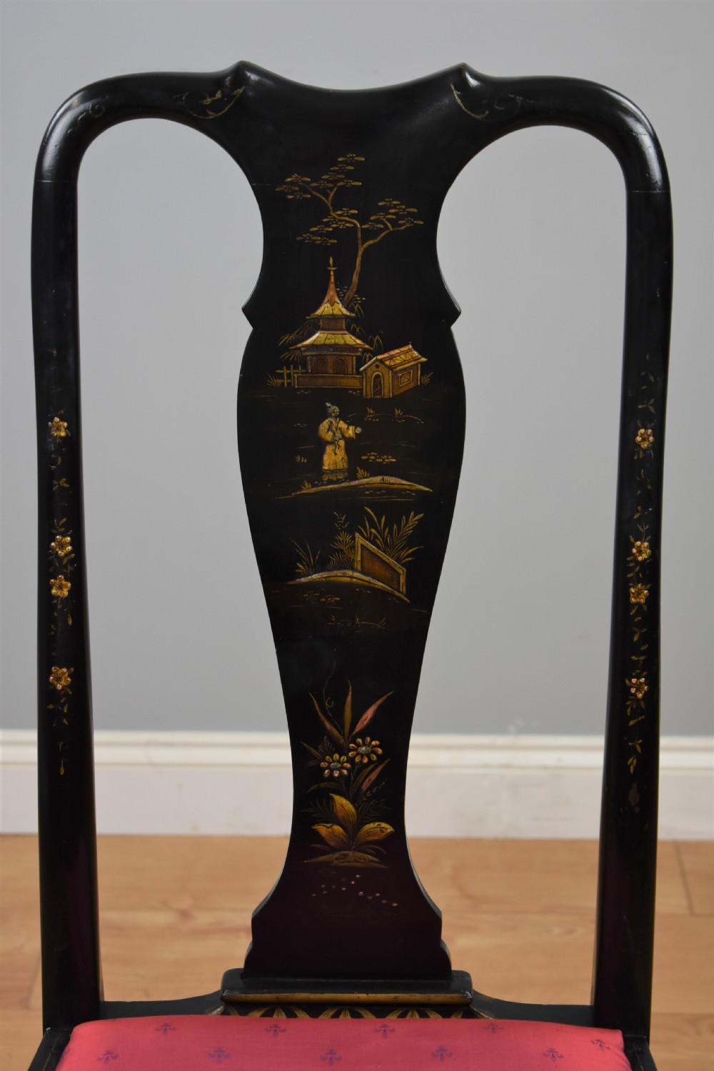 Early 20th Century set four Queen Anne Style Chinoiserie chairs View XVI