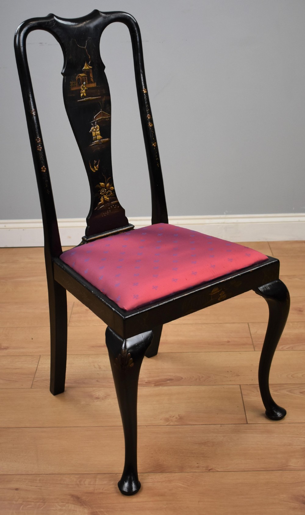 Early 20th Century set four Queen Anne Style Chinoiserie chairs View XVII