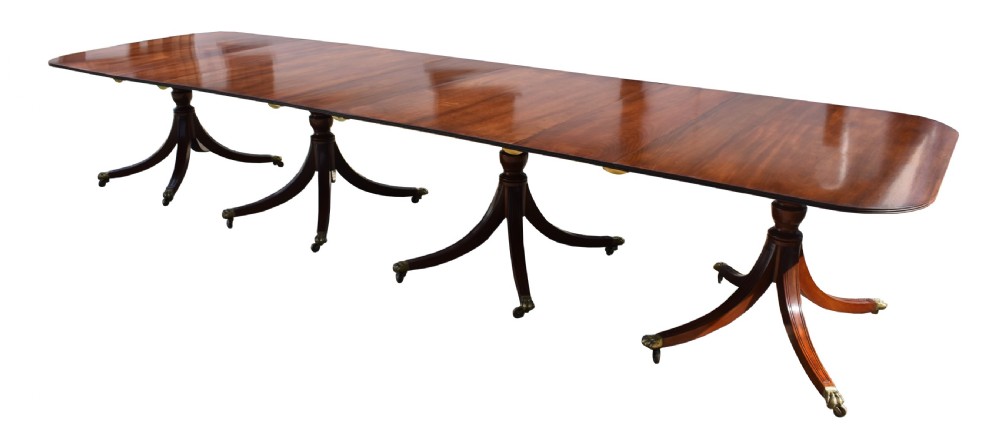 Regency Style Mahogany Four Pedestal Dining Table