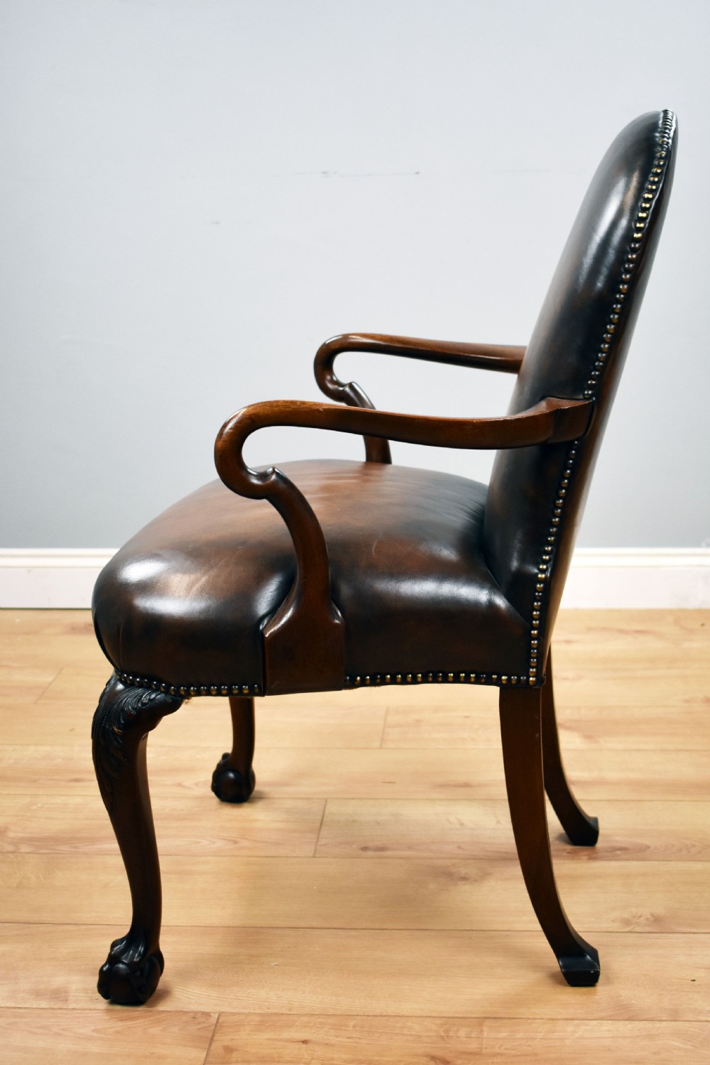 Georgian Style Hand Dyed Leather Armchair View V