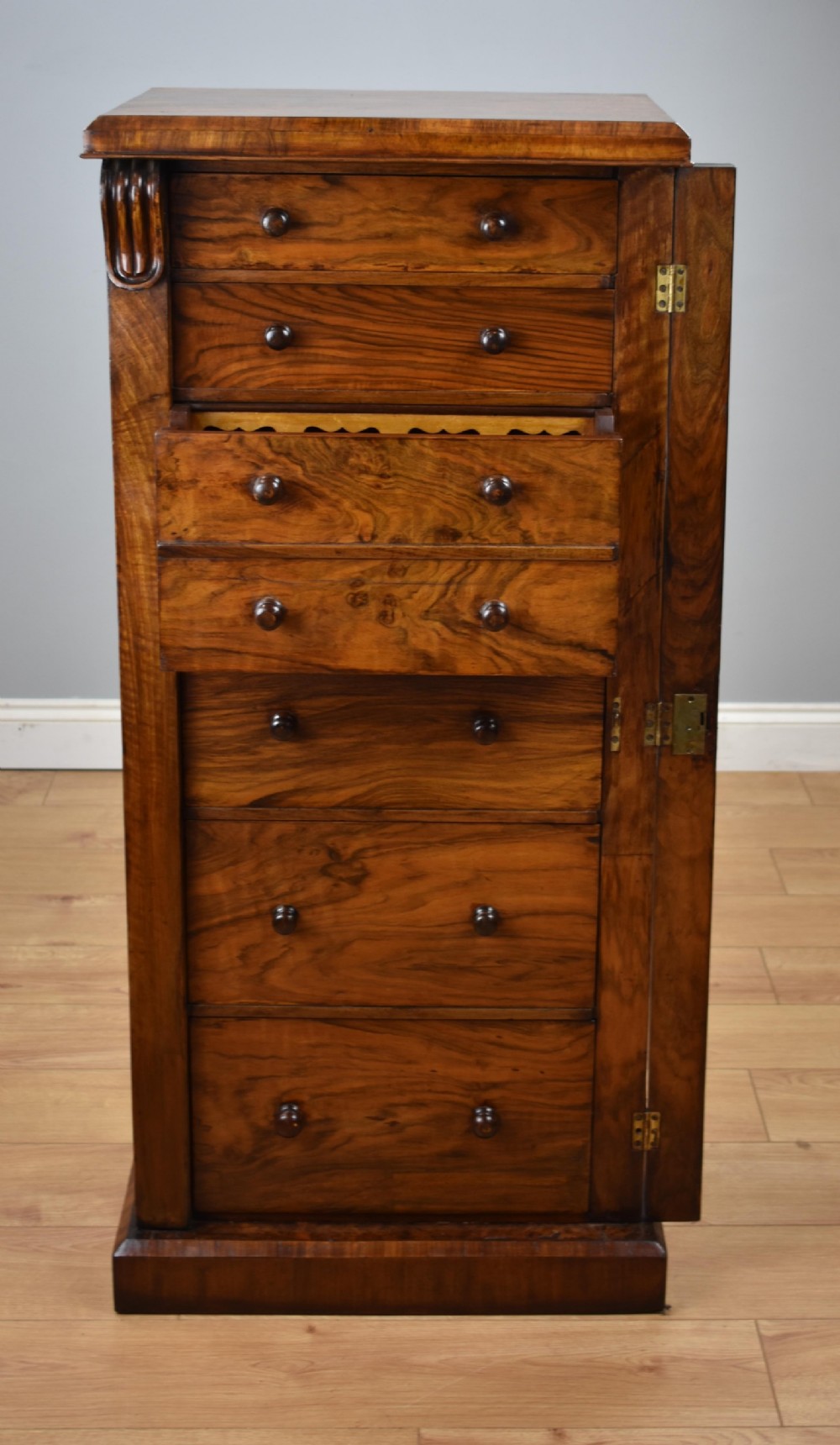 Victorian Walnut Secretaire Wellington Chest View IV