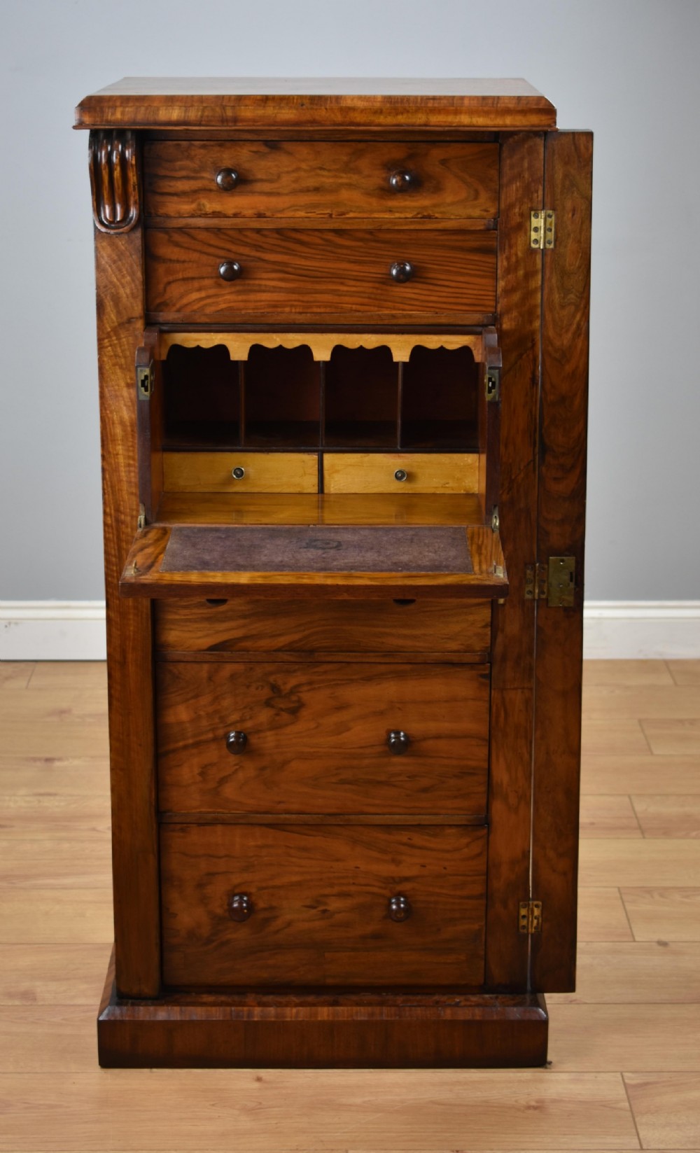 Victorian Walnut Secretaire Wellington Chest View V