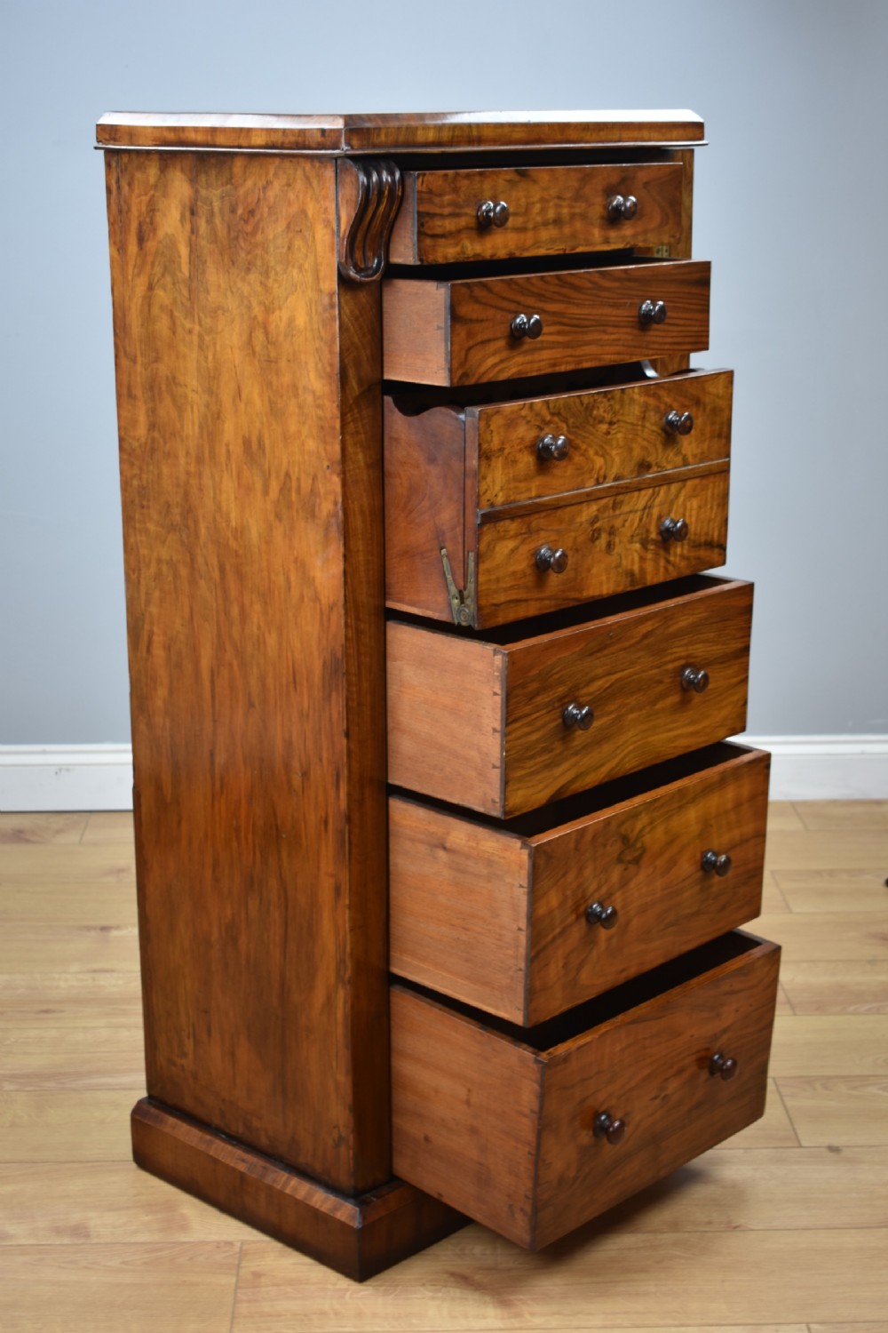 Victorian Walnut Secretaire Wellington Chest View X