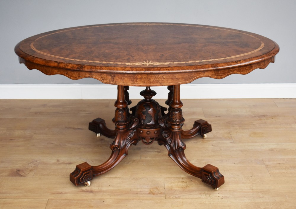 Victorian Burr Walnut Inlaid Breakfast Table  View II