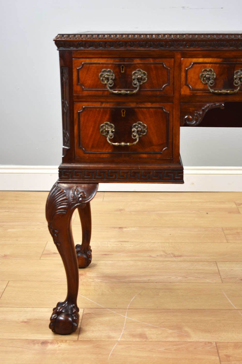 Antique Flame Mahogany Chippendale Style Writing Table View IV
