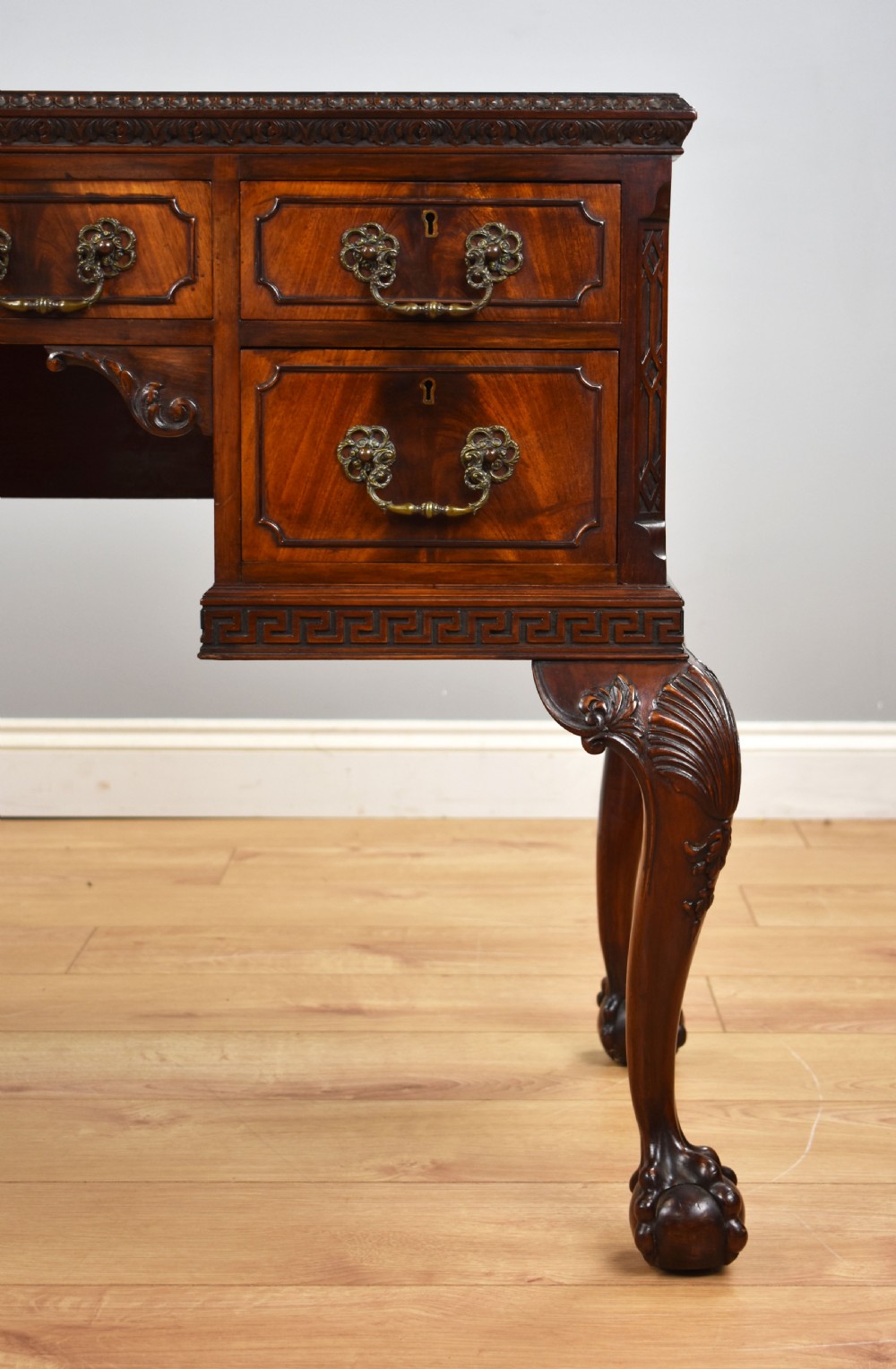 Antique Flame Mahogany Chippendale Style Writing Table View VI