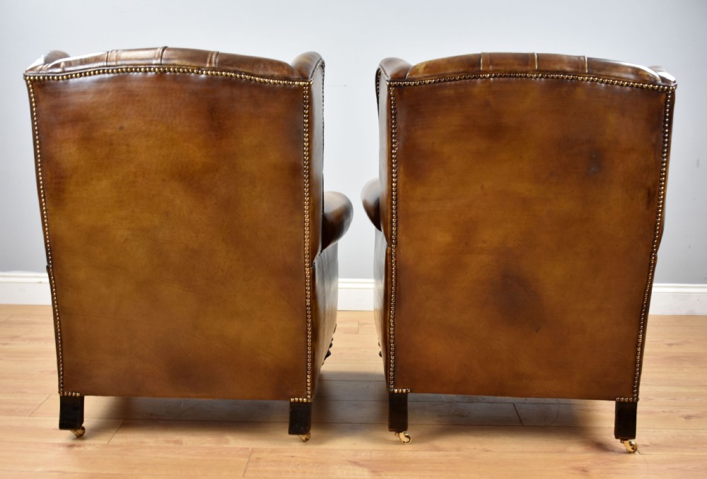 Pair of Victorian Whiskey Brown Leather Armchairs View IV