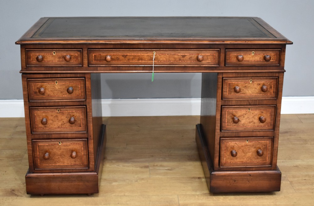 Victorian Burr Walnut Pedestal Desk