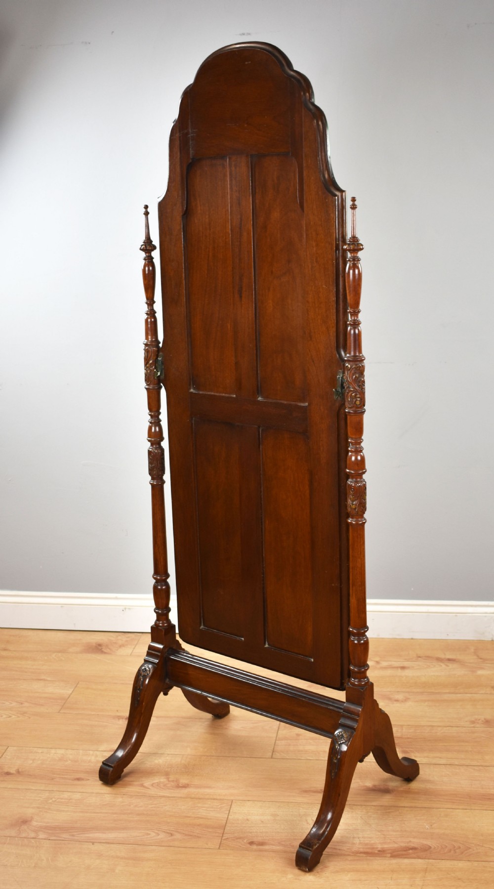 Edwardian Mahogany and Walnut Cheval Mirror View III