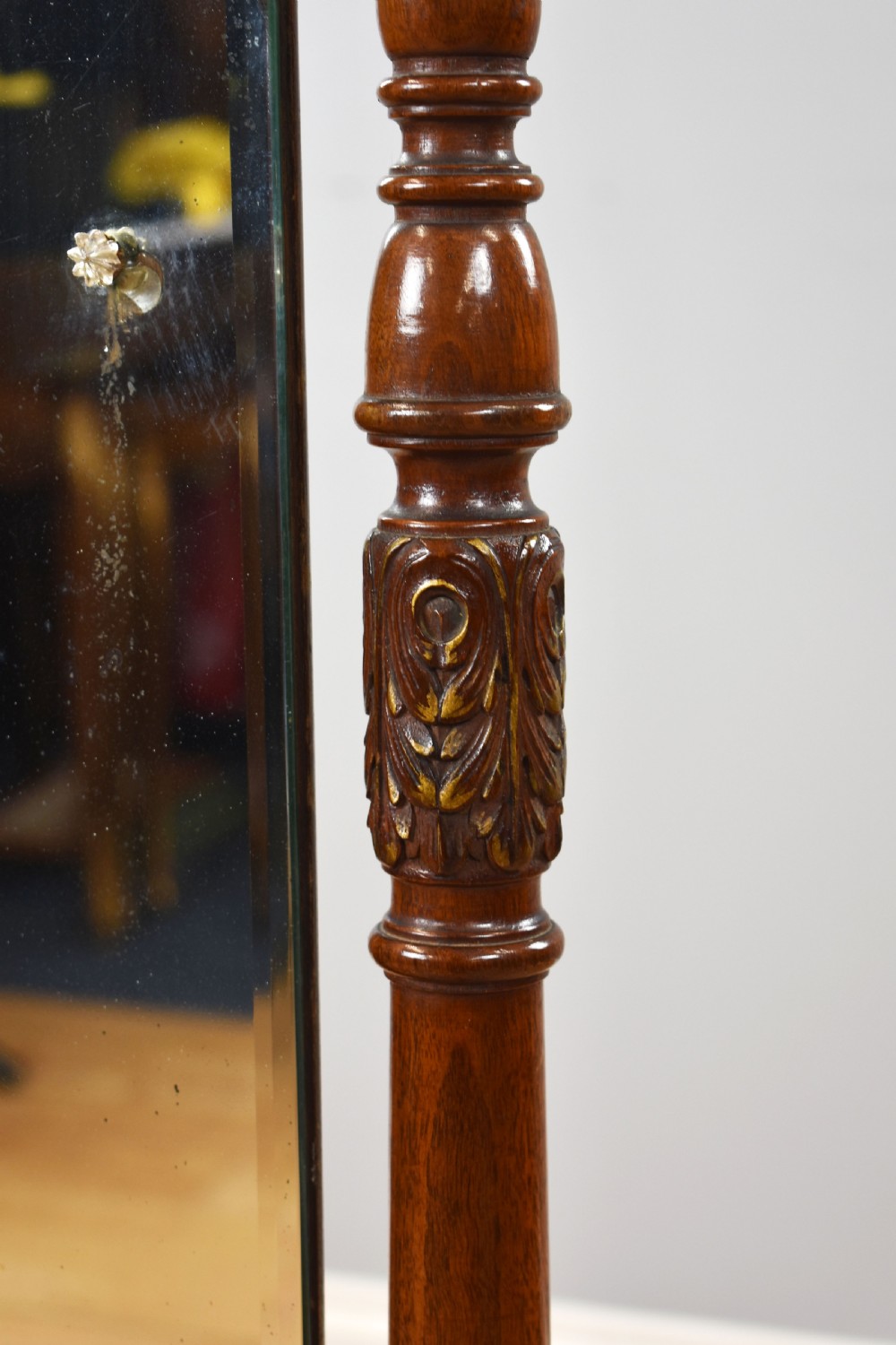 Edwardian Mahogany and Walnut Cheval Mirror View VI