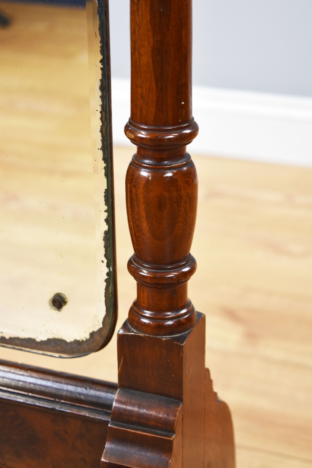 Edwardian Mahogany and Walnut Cheval Mirror View VII