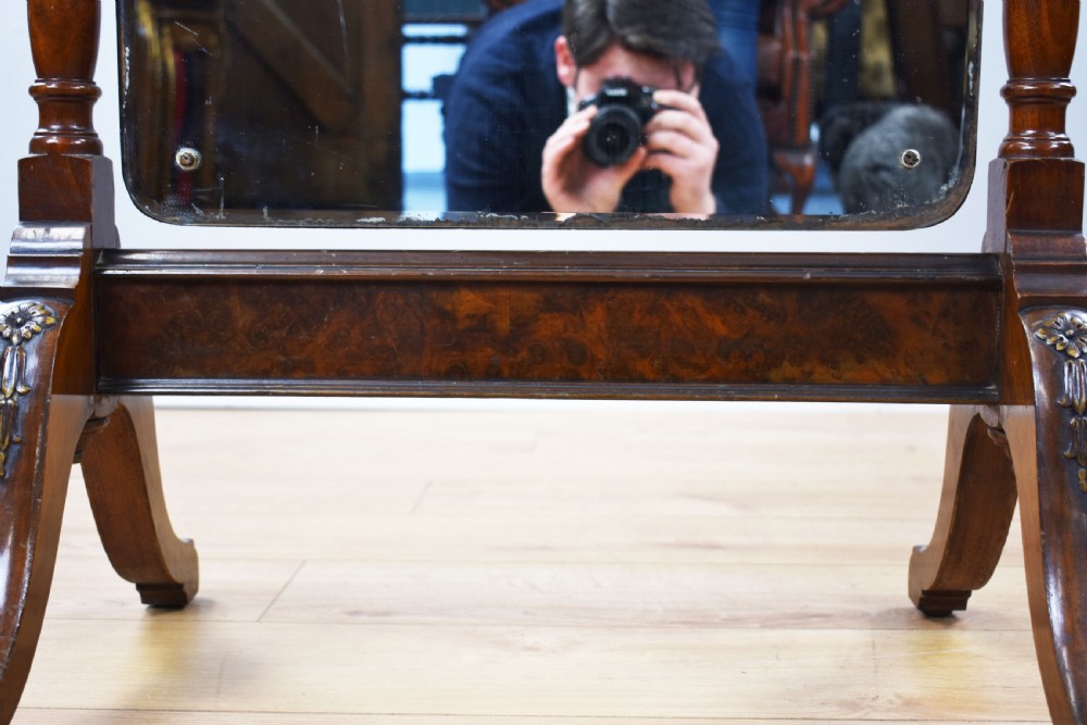 Edwardian Mahogany and Walnut Cheval Mirror View X