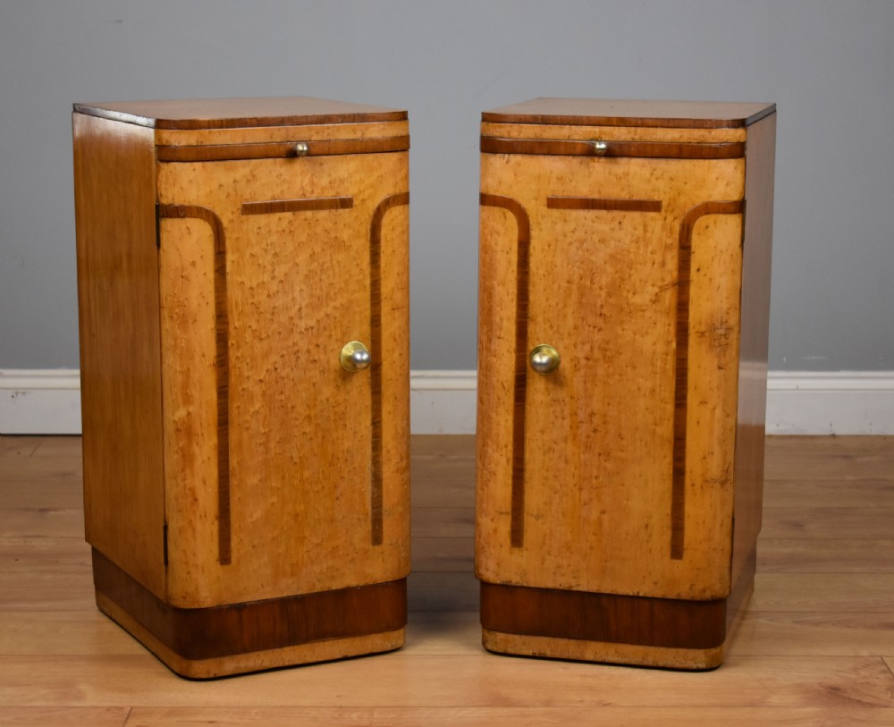 Pair of Art Deco Birdseye Maple Bedside Cupboards