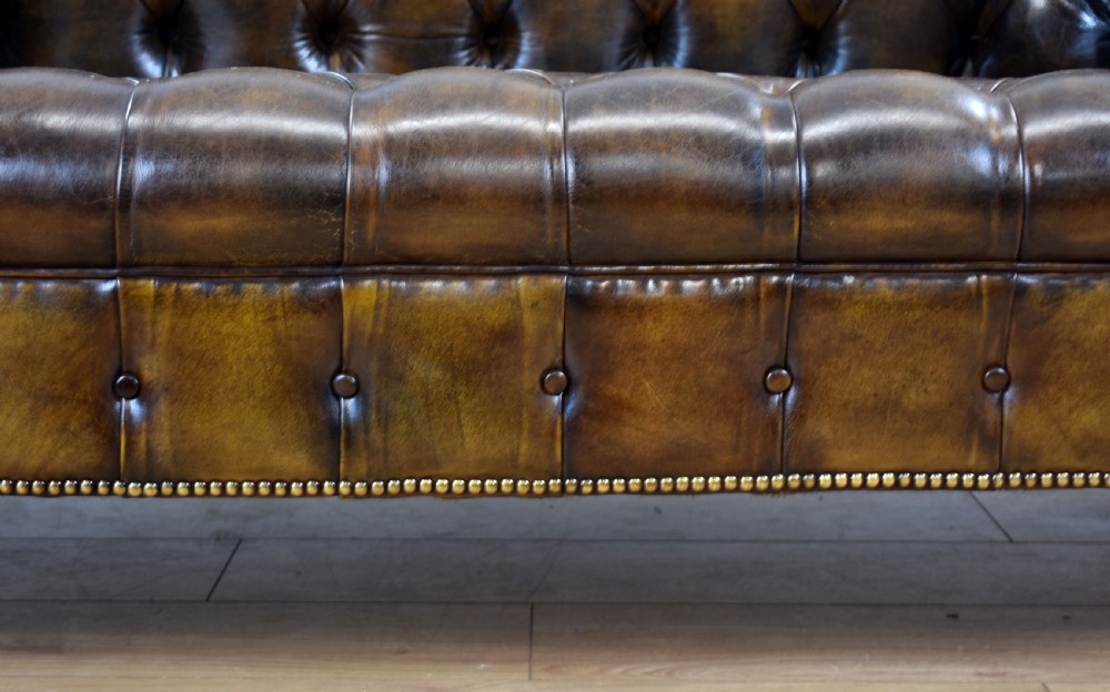Antique Hand Dyed Cigar Brown Leather Chesterfield Sofa View IV
