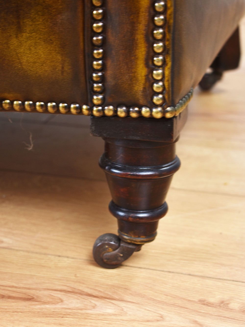 Antique Hand Dyed Cigar Brown Leather Chesterfield Sofa View VI