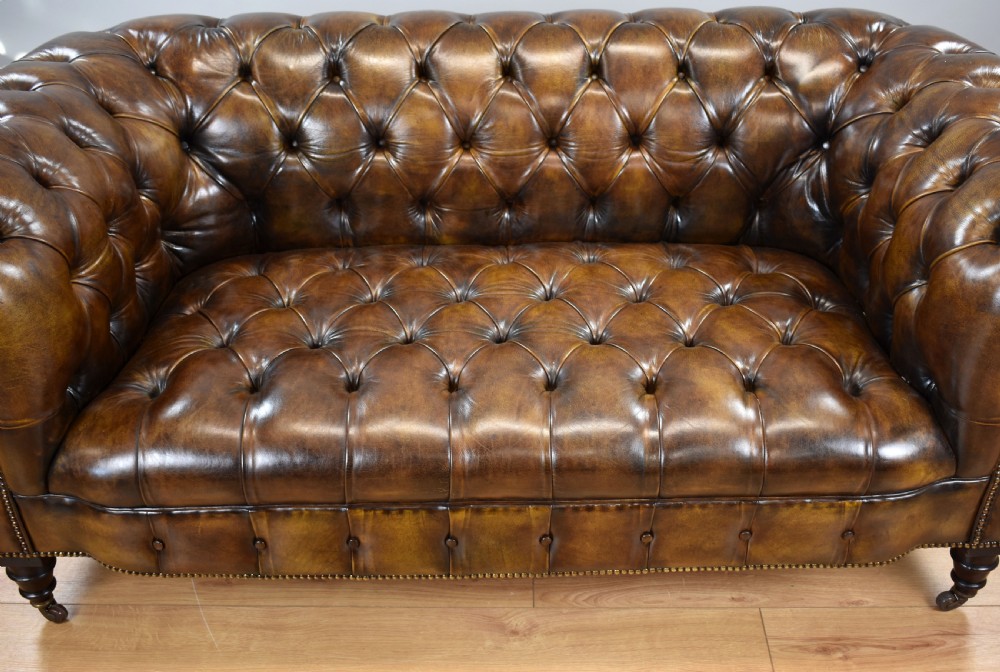 Antique Hand Dyed Cigar Brown Leather Chesterfield Sofa View VII