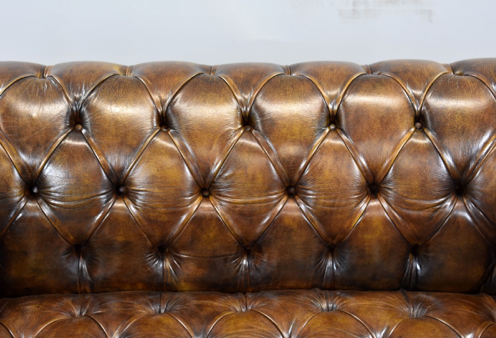 Antique Hand Dyed Cigar Brown Leather Chesterfield Sofa View VIII