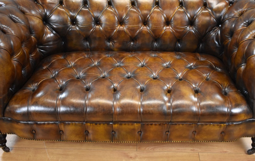 Antique Hand Dyed Cigar Brown Leather Chesterfield Sofa View IX