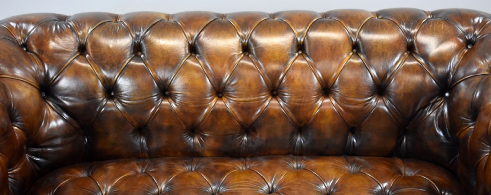 Antique Hand Dyed Cigar Brown Leather Chesterfield Sofa View X
