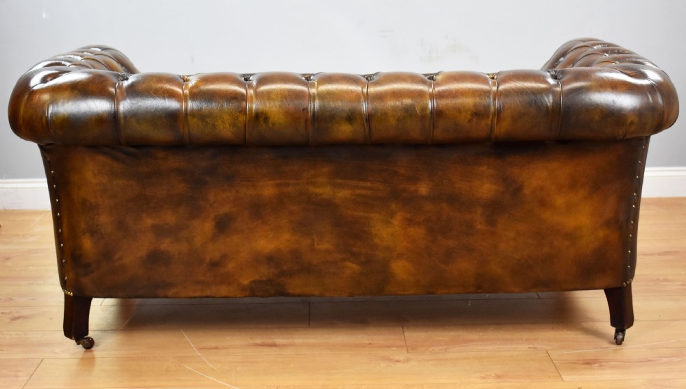 Antique Hand Dyed Cigar Brown Leather Chesterfield Sofa View XII