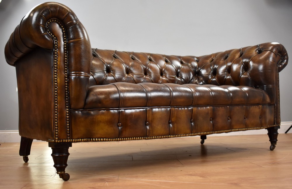Antique Hand Dyed Cigar Brown Leather Chesterfield Sofa View XIV
