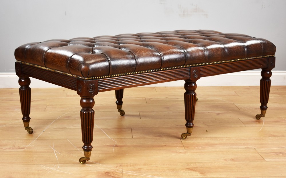 Large Antique Hand Dyed Leather Stool