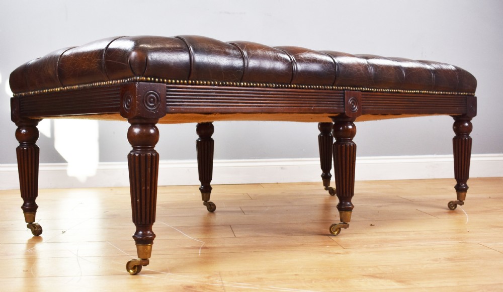 Large Antique Hand Dyed Leather Stool View II