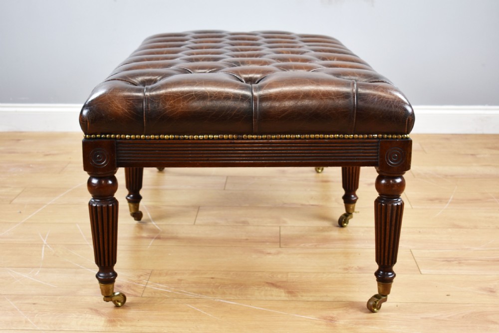 Large Antique Hand Dyed Leather Stool View III