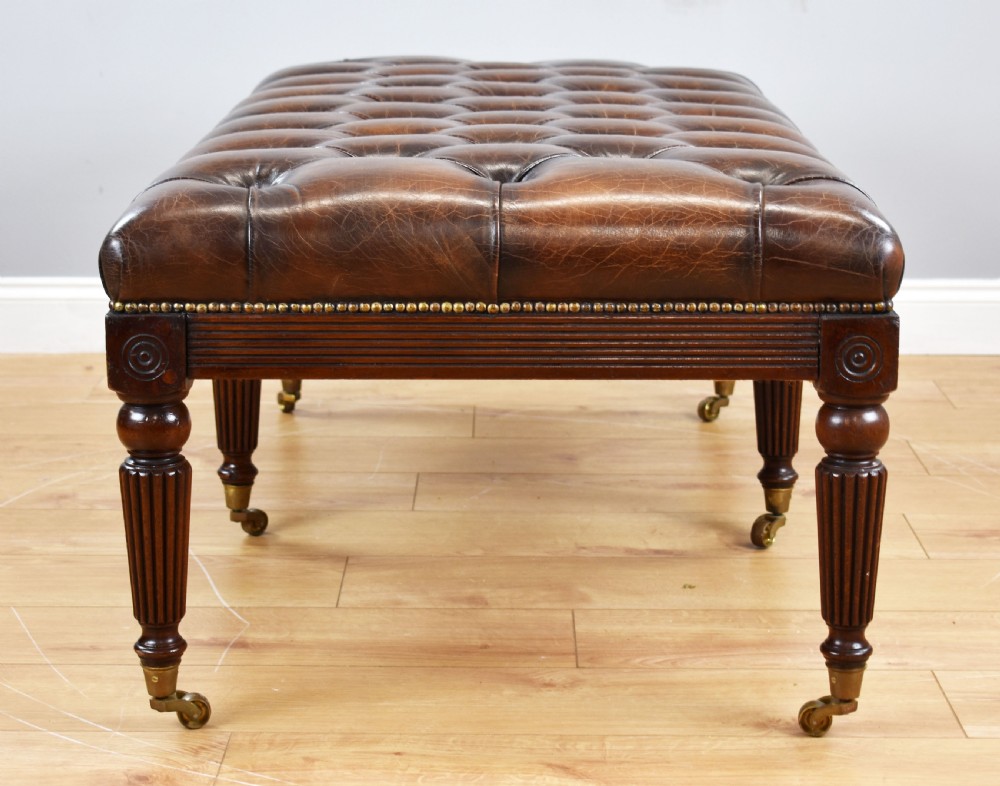 Large Antique Hand Dyed Leather Stool View V